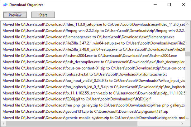 Download Organizer
A very simple WPF program that groups loose files in your downloads folder by type and puts them into folders. Still a promising idea if I fleshed it out more, I think.
