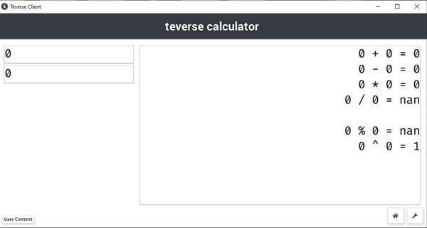 Teverse Calculator
A calculator I made for the (currently closed/inactive?) Lua game/app sandbox Teverse in 2020. Code here: https://gist.github.com/dotcomboom/e831ff7322ddb498064f0d20330cad8c
