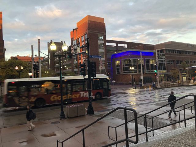 Washington Ave, facing the parking garage near Keller and the rec center
