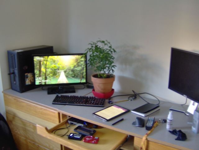 Desk on 12-3-22
Maybe not the best illustration of my desk setup right now but it'll do. HP ProDesk desktop, Samsung TV for monitor, Redragon K556, MX Master 3S mouse, Samsung Galaxy Tab A (thinkpad x230t pen), Nikon S6300 and battery charger, phone wireless charger (though there are wires, because it has a micro USB port o_O), Dell UltraSharp secondary monitor for my laptop of choice & thinkpad charging cable. + lens cleaner, keys, tv remote
