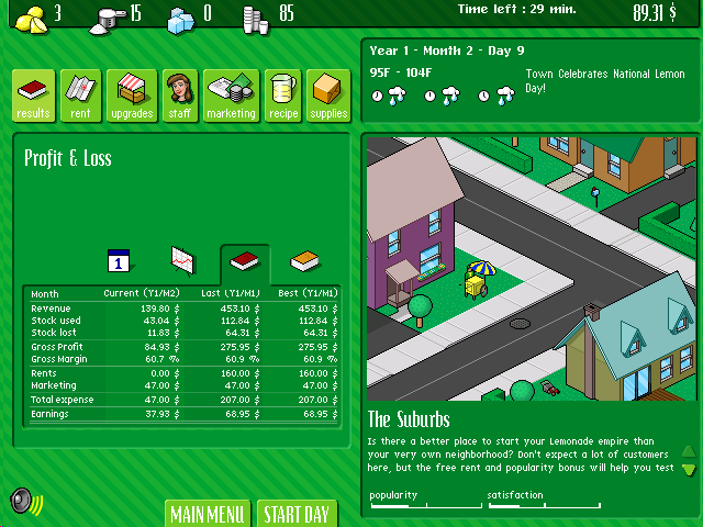 Lemonade Tycoon
Very neat OS 9-ish UI in this game.
