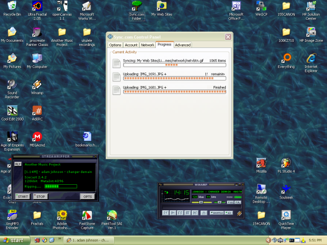 Sync.com in action on XP
Also listening to radio w Winamp
Keywords: millennia